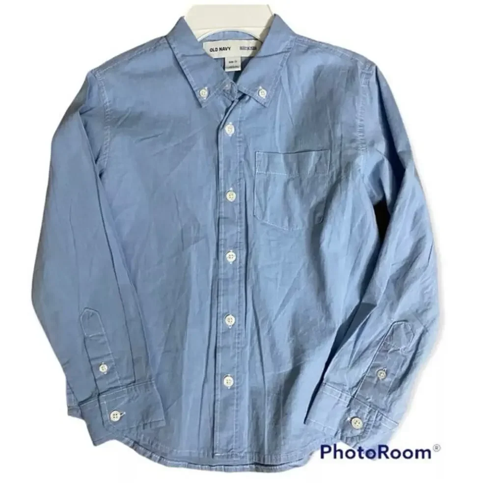 Old Navy Blue Button Down Oxford L/Sleeve Boys Shirt, Size Small (6-7), B59, $12